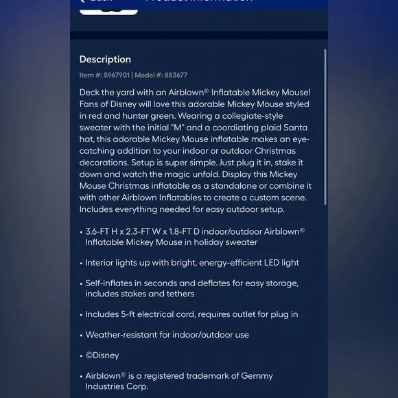 Disney Mickey Mouse Holiday Inflatable - Picture 3 of 5